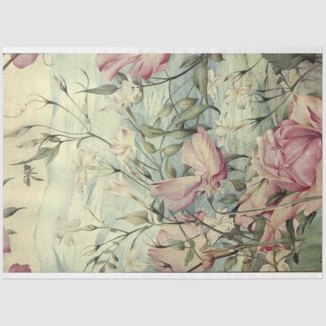 Watercolour Floral Pink & Blue Tissue Paper (Front)