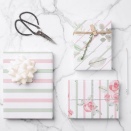 Watercolour Floral Pretty Blush Sage Wrapping Paper Sheets