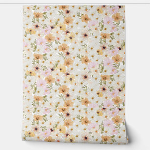 Watercolour Floral Print Textured Wallpaper