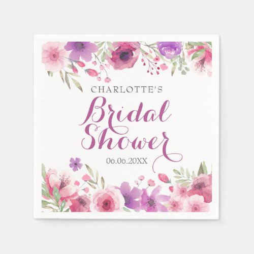 Watercolour Floral Roses Bridal Shower Napkins