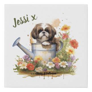 Watercolour Floral Shih Tzu, can be personalized Faux Canvas Print