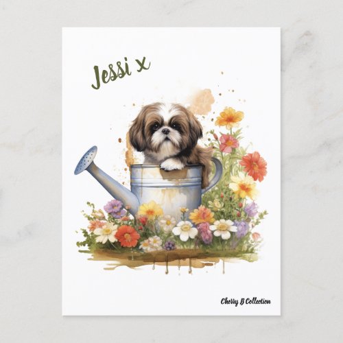 Watercolour Floral Shih Tzu can be personalized Postcard