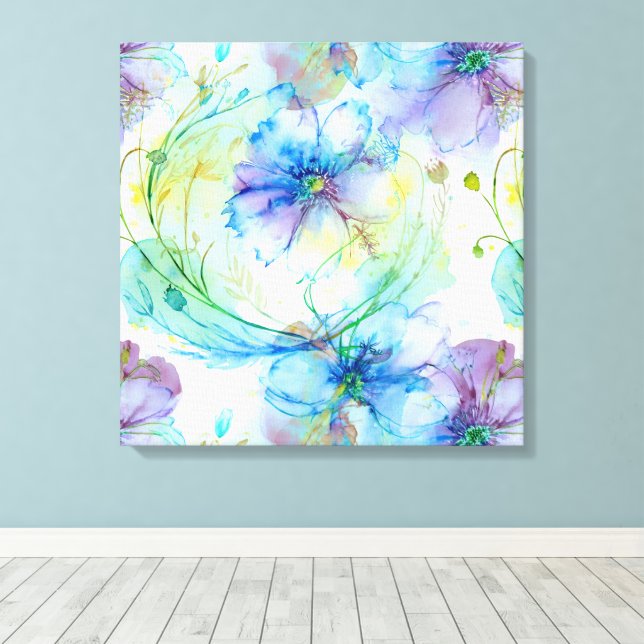 Watercolour floral swirl canvas print (Insitu(Wood Floor))
