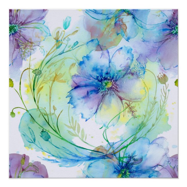 Watercolour floral swirl poster (Front)