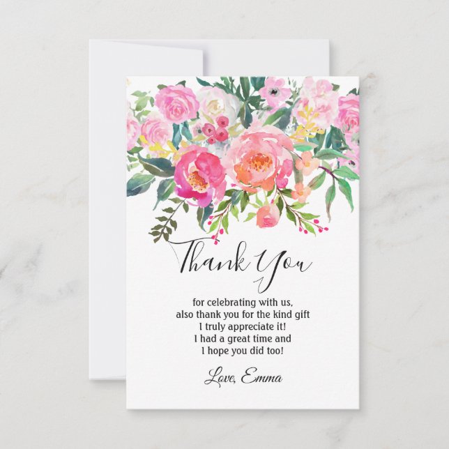 watercolour floral, thank you card (Front)