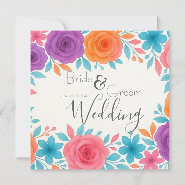 Watercolour Floral Wedding Invitation Postcard  (Front)