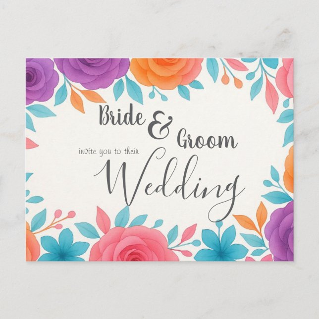 Watercolour Floral Wedding Invitation Postcard  (Front)