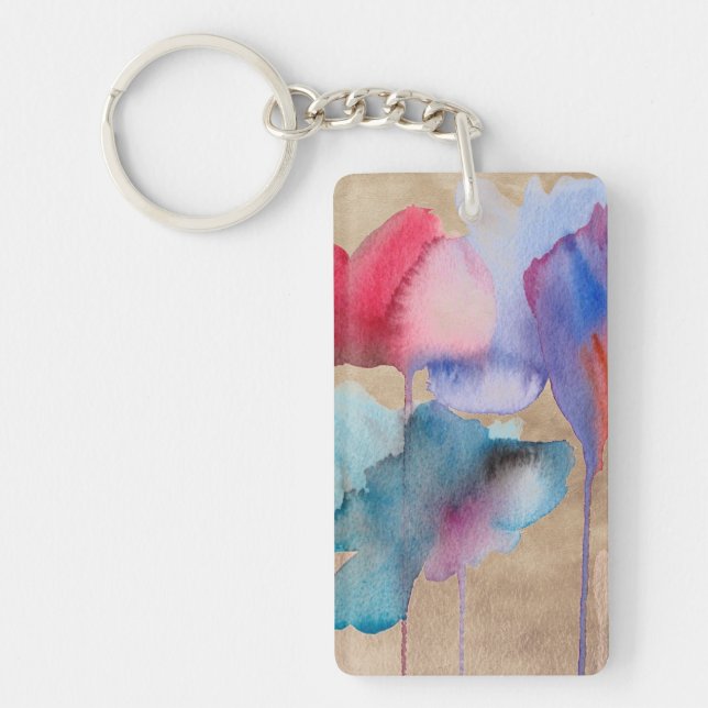 Watercolour flower modern floral on taupe keychain (Front)