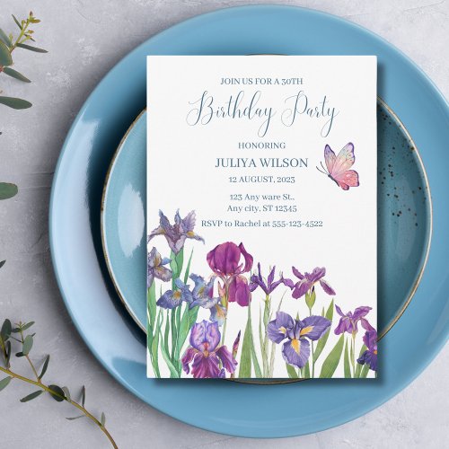 Watercolour flowers Birthday Party  Invitation