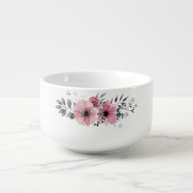 Watercolour Flowers Design Soup Mug (Front)