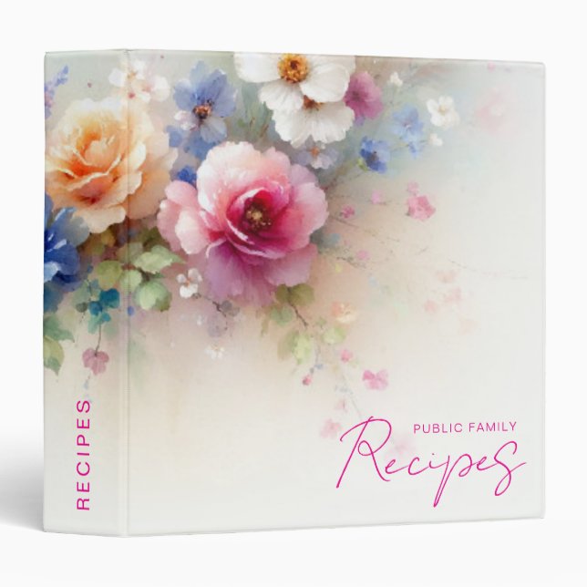 Watercolour Flowers Template Calligraphy Recipe 3 Ring Binder (Front/Spine)