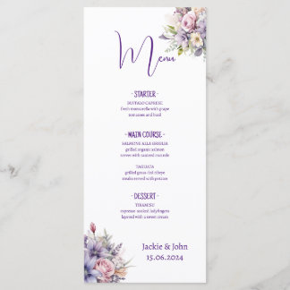 Watercolour flowers. Wedding. Menu