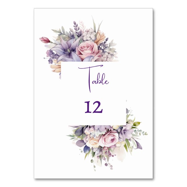 Watercolour flowers. Wedding. Table Number (Front)