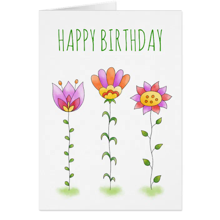 Download Watercolour Flowers Whimsical Happy Birthday Card Zazzle Com