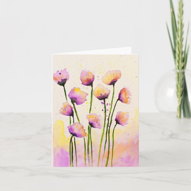 Watercolour Flowers with Stems Card (Front)