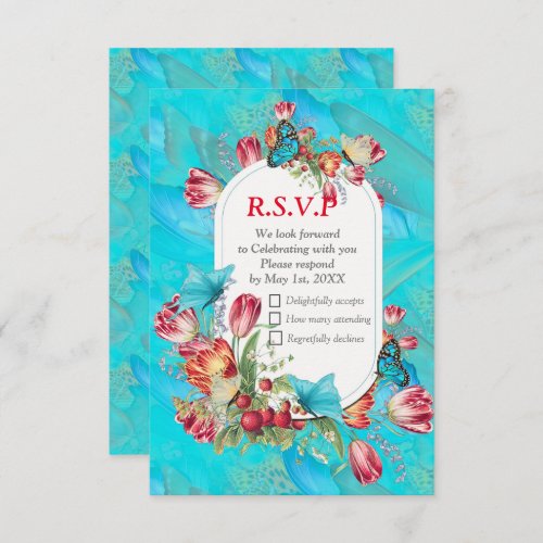 Watercolour Flowers with Visiting Butterflies RSVP Card