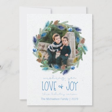 Watercolour Foliage Peacock Feather Wave Photo Holiday Card