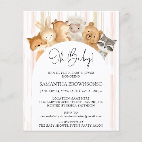 Watercolour Forest Animals Oh Baby Shower Budget Flyer