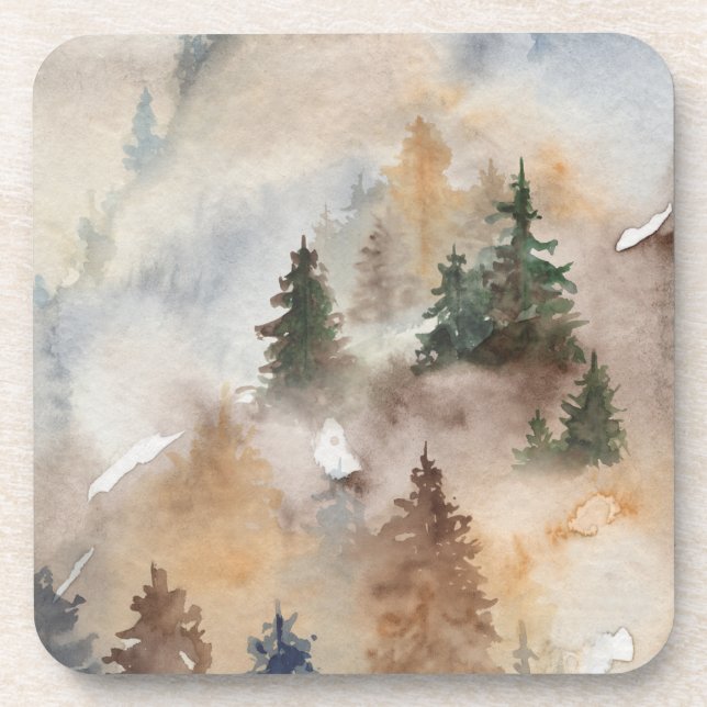 Watercolour forest beverage coaster (Front)