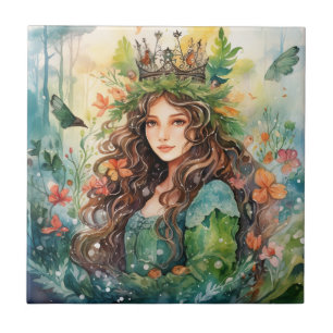 Watercolour Forest Princess Ceramic Tile