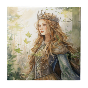 Watercolour Forest Princess Ceramic Tile