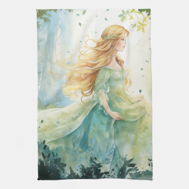 Watercolour Forest Princess Kitchen Towel (Vertical)