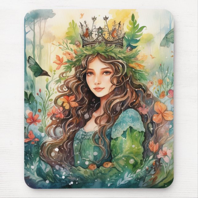 Watercolour Forest Princess Mouse Pad (Front)