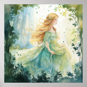 Watercolour Forest Princess Poster