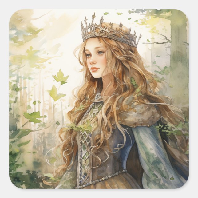 Watercolour Forest Princess Square Sticker (Front)