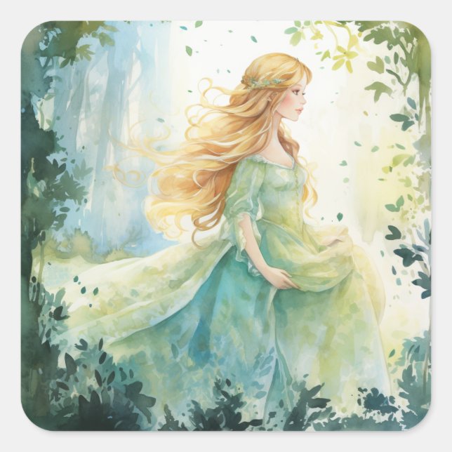Watercolour Forest Princess Square Sticker (Front)