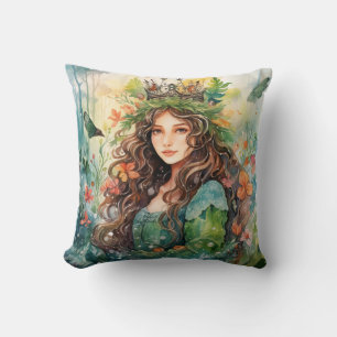 Watercolour Forest Princess Throw Pillow