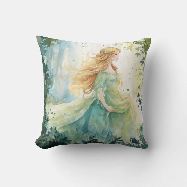 Watercolour Forest Princess Throw Pillow (Front)