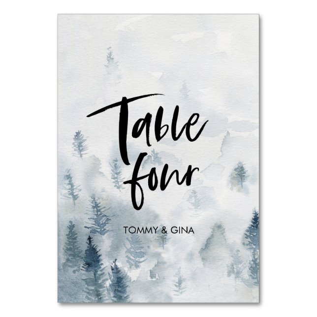 Watercolour Forest Wedding table cards - table 4 (Front)