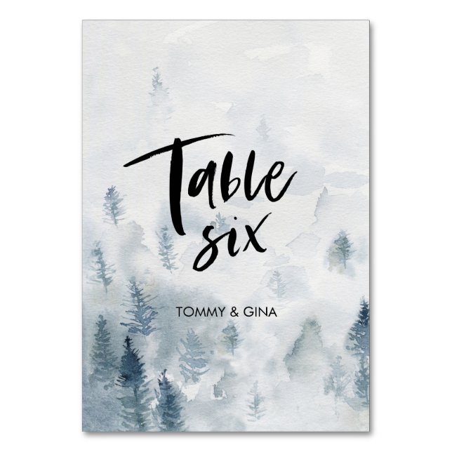 Watercolour Forest Wedding table cards - table 6 (Front)