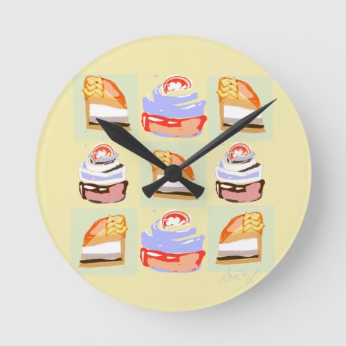 Watercolour fun cupcakes  round clock