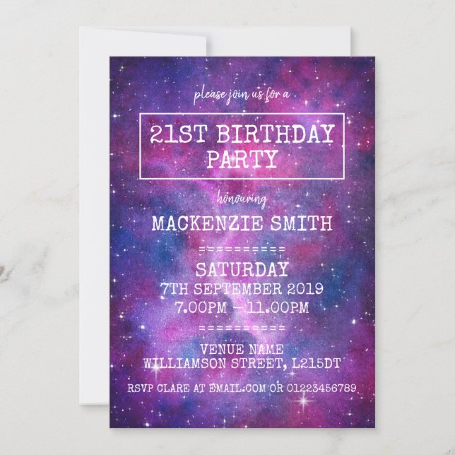 Watercolour Galaxy Birthday Party Invitation (Front)