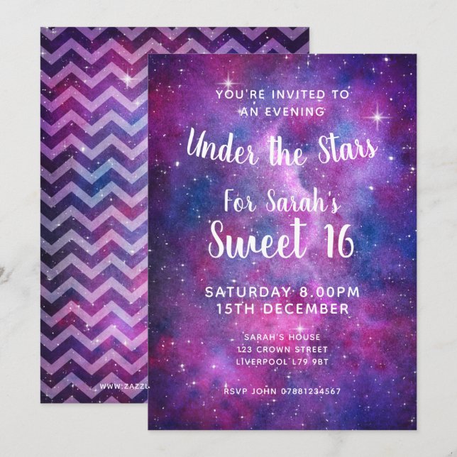 Watercolour Galaxy Under The Stars Invitation (Front/Back)