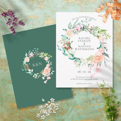 Watercolour Garland Floral Wedding Save the Date Postcard