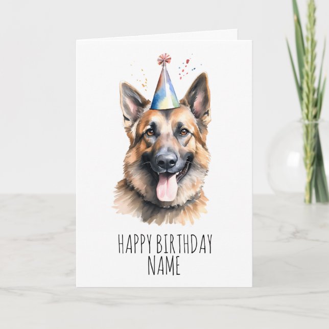 Watercolour German Shepherd Birthday Card (Front)