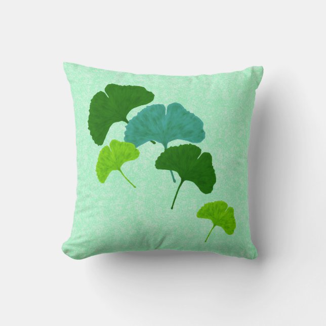 Watercolour Ginkgo Biloba Leaf Throw Pillow (Front)