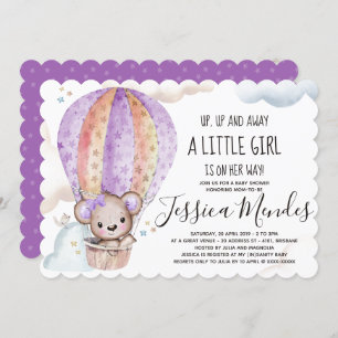Watercolour Girl Teddy Bear Baby Shower Invitation