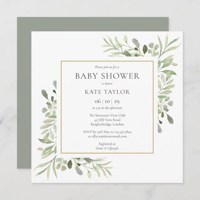 Watercolour Gold Greenery Baby Shower | Sprinkle Invitation | Zazzle