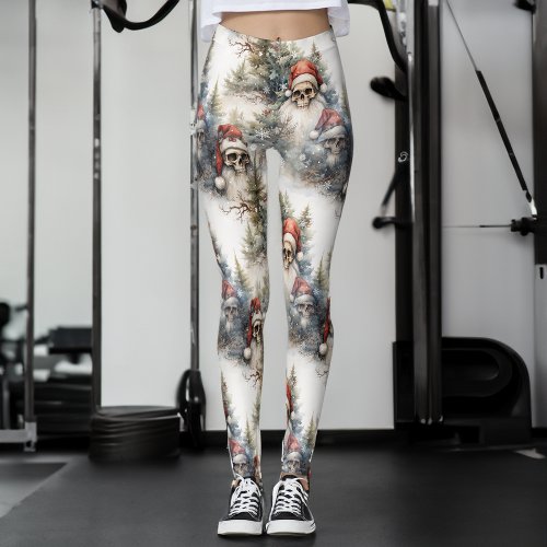 Watercolour Gothic Christmas Skulls Gothmas Leggings