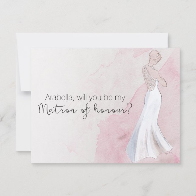 Watercolour Gown "Will you be my matron of honor" Invitation (Front)