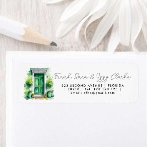 watercolour green front door elegant wedding label