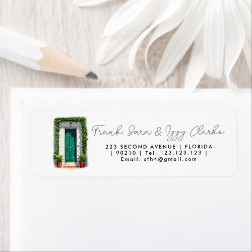 watercolour green front door elegant wedding label