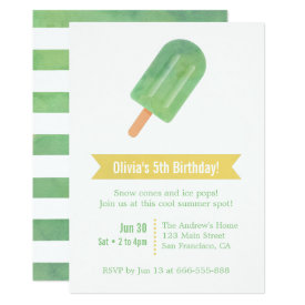 Watercolour Green Ice Pop Lolly Birthday Party Card