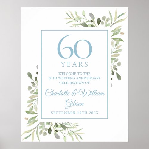 Watercolour Greenery 60th Anniversary Welcome Poster