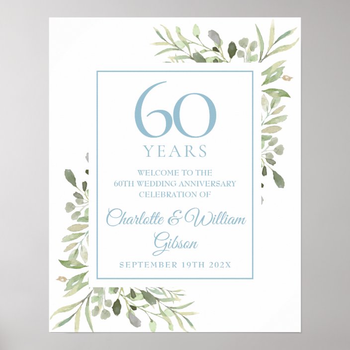 Watercolour Greenery 60th Anniversary Welcome Poster | Zazzle.com