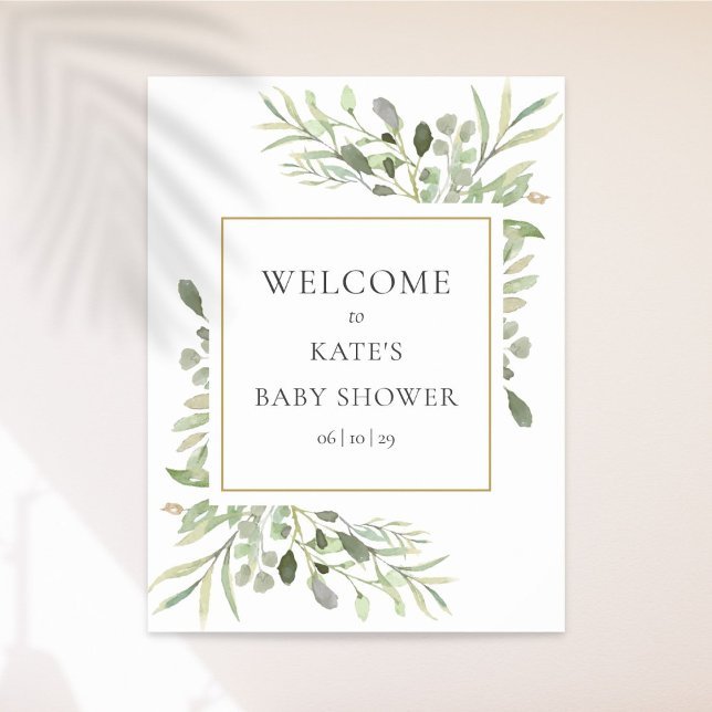 Watercolour Greenery Baby Shower Welcome Sign (Creator Uploaded)